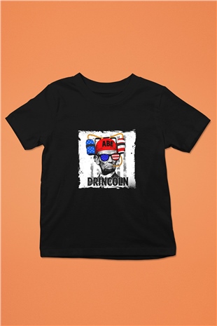 Abraham Lincoln Baskılı Unisex Siyah Çocuk Tişört