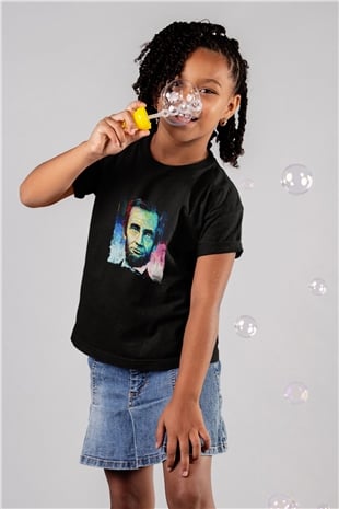 Abraham Lincoln Baskılı Unisex Siyah Çocuk Tişört