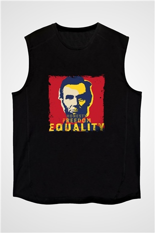Abraham Lincoln Baskılı Unisex Siyah Kolsuz Tişört
