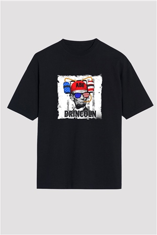 Abraham Lincoln Baskılı Unisex Siyah Oversize Tişört