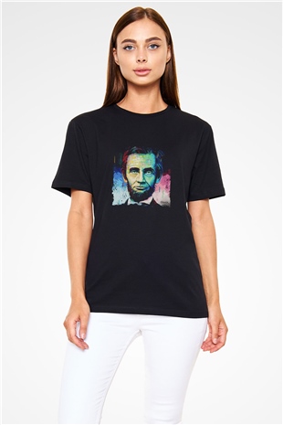 Abraham Lincoln Baskılı Unisex Siyah Tişört