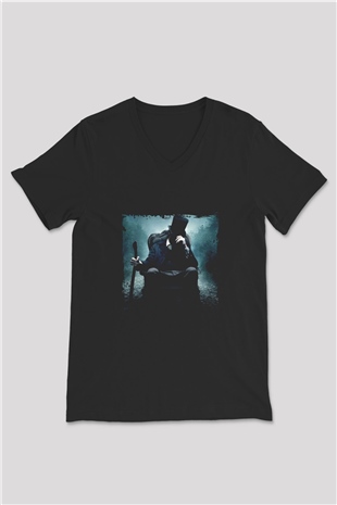 Abraham Lincoln Baskılı Unisex Siyah V Yaka Tişört