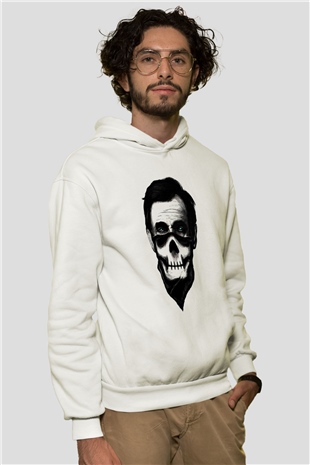 Abraham Lincoln Beyaz Unisex Kapşonlu Sweatshirt