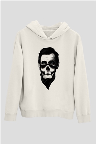 Abraham Lincoln Beyaz Unisex Kapşonlu Sweatshirt