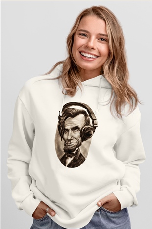 Abraham Lincoln Beyaz Unisex Kapşonlu Sweatshirt