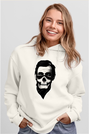 Abraham Lincoln Beyaz Unisex Kapşonlu Sweatshirt