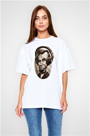 Abraham Lincoln Beyaz Unisex Oversize Tişört T-Shirt