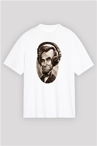 Abraham Lincoln Beyaz Unisex Oversize Tişört T-Shirt