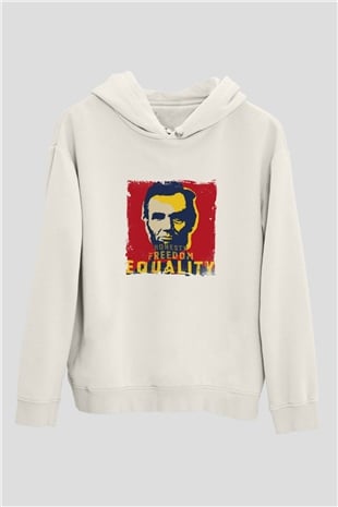 Abraham Lincoln Unisex Baskılı Beyaz Kapüşonlu Sweatshirt