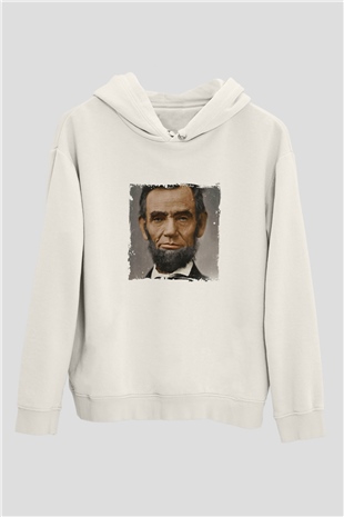 Abraham Lincoln Unisex Baskılı Beyaz Kapüşonlu Sweatshirt