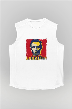 Abraham Lincoln Unisex Baskılı Beyaz Kolsuz Tişört