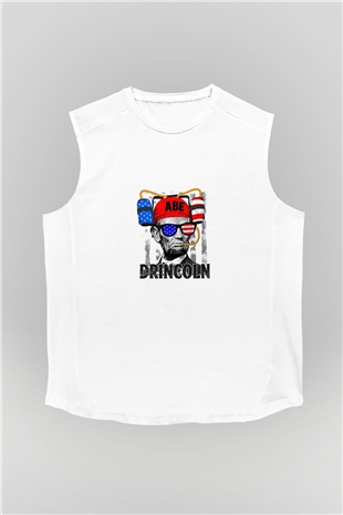 Abraham Lincoln Unisex Baskılı Beyaz Kolsuz Tişört