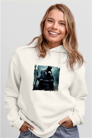 Abraham Lincoln Unisex Baskılı Beyaz Kapüşonlu Sweatshirt
