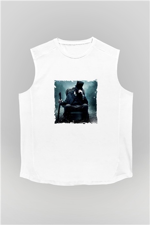 Abraham Lincoln Unisex Baskılı Beyaz Kolsuz Tişört