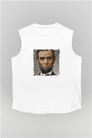 Abraham Lincoln Unisex Baskılı Beyaz Kolsuz Tişört