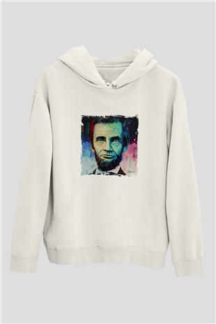 Abraham Lincoln Unisex Baskılı Beyaz Kapüşonlu Sweatshirt