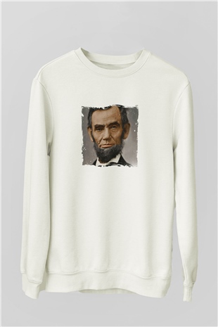 Abraham Lincoln Unisex Baskılı Beyaz Sweatshirt
