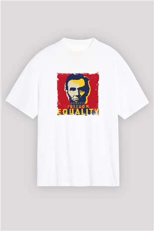 Abraham Lincoln Oversize Baskılı Beyaz Tişört