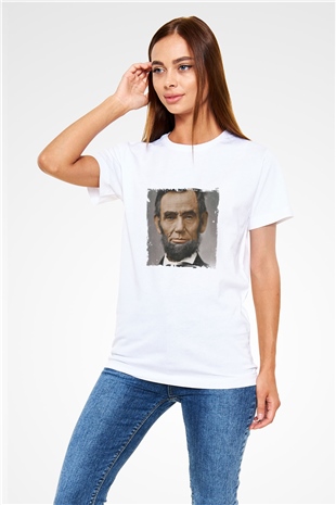 Abraham Lincoln Unisex Baskılı Beyaz Tişört