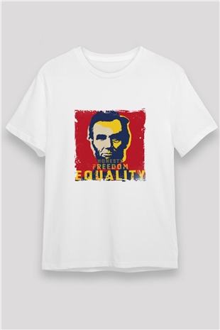 Abraham Lincoln Unisex Baskılı Beyaz Tişört