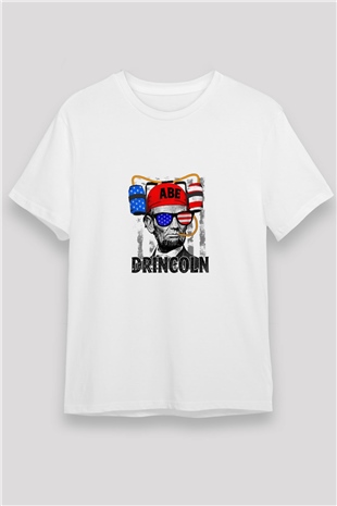 Abraham Lincoln Unisex Baskılı Beyaz Tişört