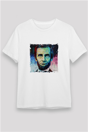 Abraham Lincoln Unisex Baskılı Beyaz Tişört