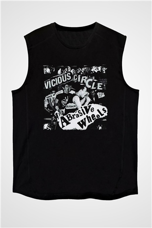 Abrasive Wheels Baskılı Unisex Siyah Kolsuz Tişört - Tshirt