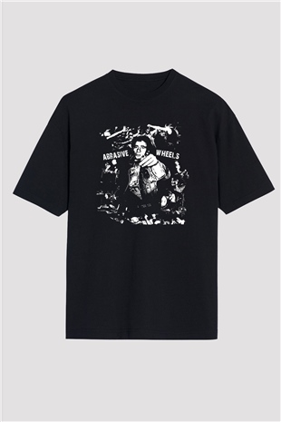 Abrasive Wheels Baskılı Unisex Siyah Oversize Tişört - Tshirt