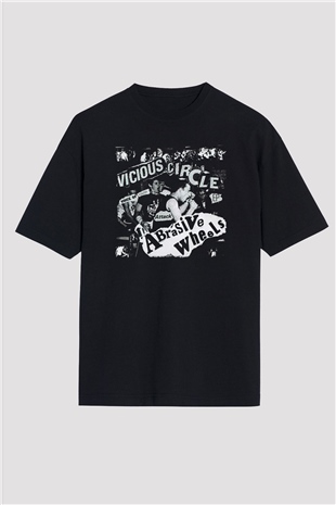 Abrasive Wheels Baskılı Unisex Siyah Oversize Tişört - Tshirt