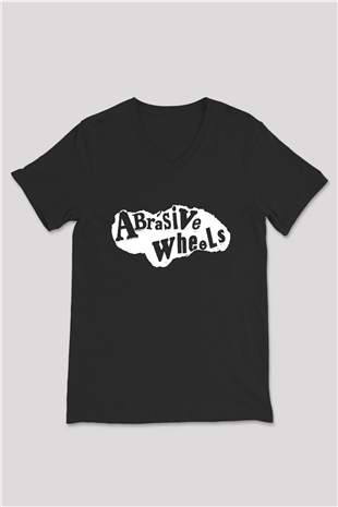 Abrasive Wheels Baskılı Unisex Siyah V Yaka Tişört - Tshirt