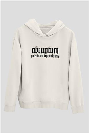 Abruptum Baskılı Beyaz Unisex Kapüşonlu Sweatshirt