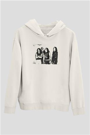 Abruptum Baskılı Beyaz Unisex Kapüşonlu Sweatshirt