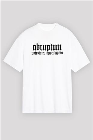 Abruptum Baskılı Beyaz Unisex Oversize Tişört - Tshirt