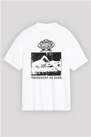 Abruptum Baskılı Beyaz Unisex Oversize Tişört - Tshirt