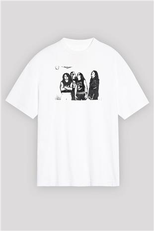 Abruptum Baskılı Beyaz Unisex Oversize Tişört - Tshirt