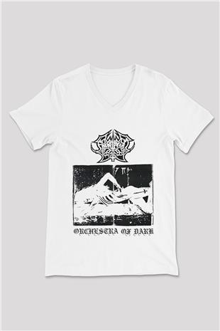 Abruptum Baskılı Beyaz Unisex V Yaka Tişört - Tshirt