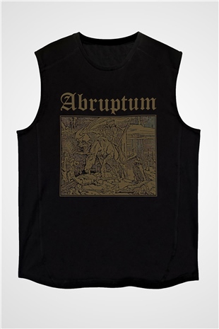 Abruptum Baskılı Unisex Siyah Kolsuz Tişört - Tshirt