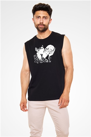 Abruptum Baskılı Unisex Siyah Kolsuz Tişört - Tshirt