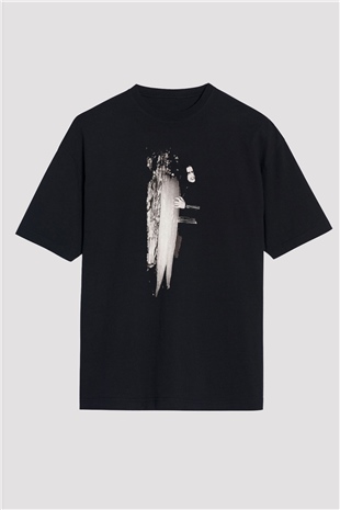 Abruptum Baskılı Unisex Siyah Oversize Tişört - Tshirt
