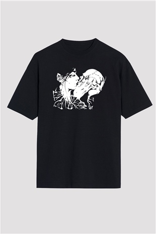 Abruptum Baskılı Unisex Siyah Oversize Tişört - Tshirt