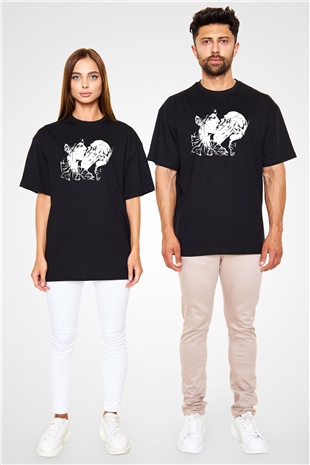 Abruptum Baskılı Unisex Siyah Oversize Tişört - Tshirt