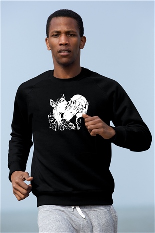 Abruptum Baskılı Unisex Siyah Sweatshirt