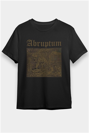 Abruptum Baskılı Unisex Siyah Tişört - Tshirt