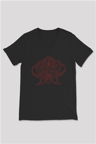 Abruptum Baskılı Unisex Siyah V Yaka Tişört - Tshirt