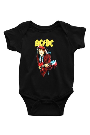 AC DC Angus Young Baskılı Siyah Bebek Body - Zıbın