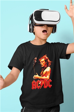 AC DC Angus Young Baskılı Siyah Unisex Çocuk Tişört