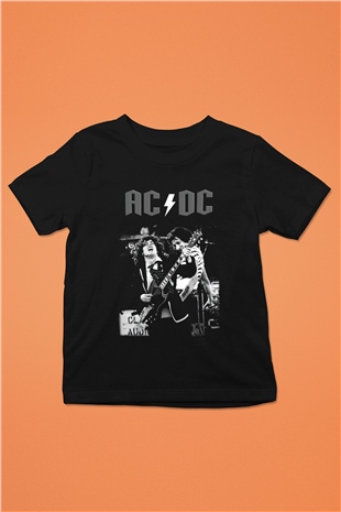 AC DC Angus Young Baskılı Siyah Unisex Çocuk Tişört