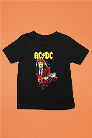 AC DC Angus Young Baskılı Siyah Unisex Çocuk Tişört