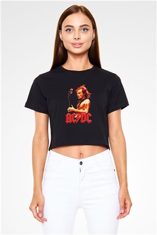 AC DC Angus Young Siyah Crop Top Tişört