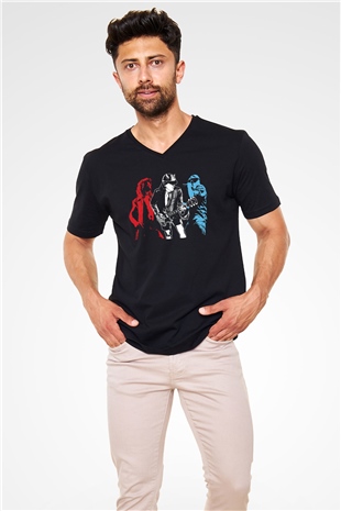 AC DC Angus Young Siyah Unisex V Yaka Tişört T-Shirt